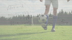 Juggling soccer ball, animation of mathematical equations overlaying in school setting. Sports, mathematics, education, learning, kinetic, science - Powered by Shutterstock - Get 15% off with code: PIKWIZARD15