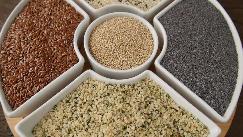 Different seeds on a plate.