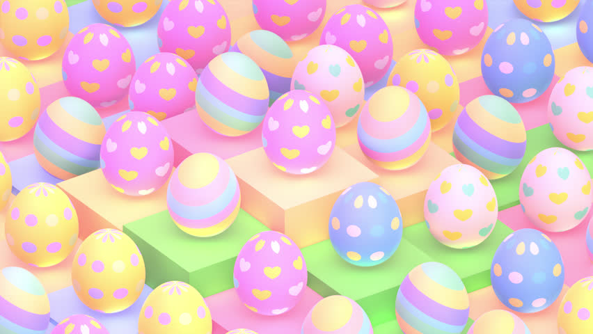 Looped 3D colorful Easter eggs on waving floor animation.