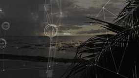 Sunset over ocean with digital network connections and data processing animation. Technology, innovation, futuristic, connectivity, communication - Powered by Shutterstock - Get 15% off with code: PIKWIZARD15