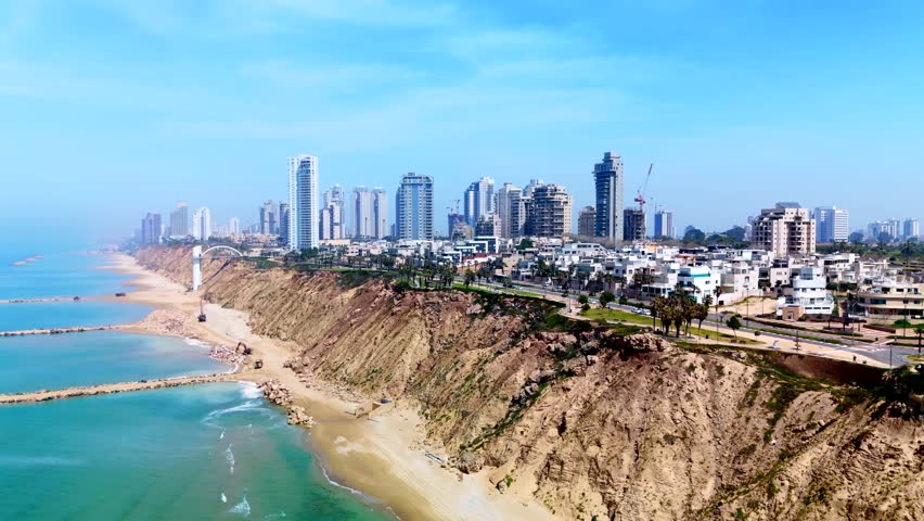 Beautiful coast line of Netanya Beach, Israel