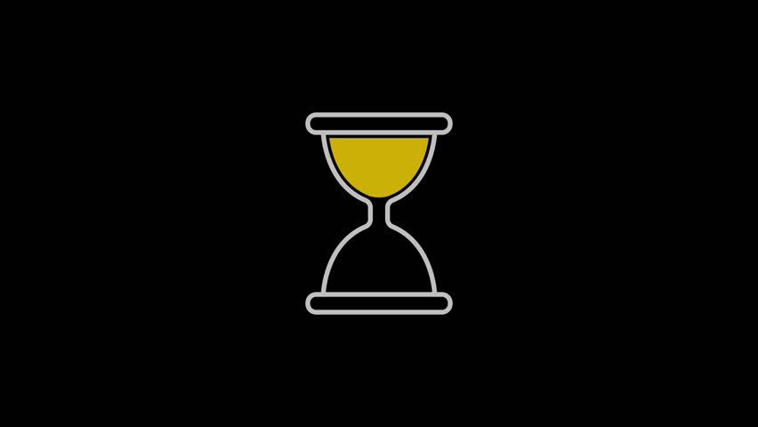 Hourglass, Sand Timer, Or Sand Clock Measuring , Time concept. Black Background. FullHD stock video. Hourglass 2D video animation. Cartoon design. Isolated on black background. 4k animated