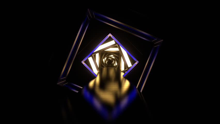 Blue and Yellow Neon Arch Corridor Background VJ Loop in 4K