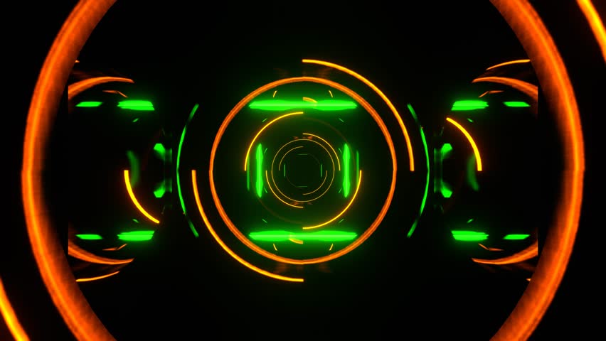Orange and Green Neon Cylindrical Mirror Tunnel Background VJ Loop in 4K