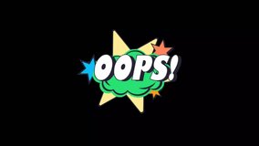 A colorful comic-style "Oops!" text explosion with dynamic starburst and speech bubble effects on a black background. Perfect for cartoons, pop art, and playful designs - Powered by Shutterstock - Get 15% off with code: PIKWIZARD15