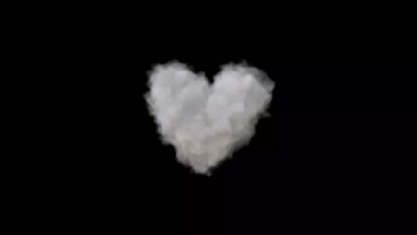 A heart-shaped cloud floats against a black background, symbolizing love and romance. The soft, fluffy texture creates a dreamy and artistic effect, perfect for romantic themes