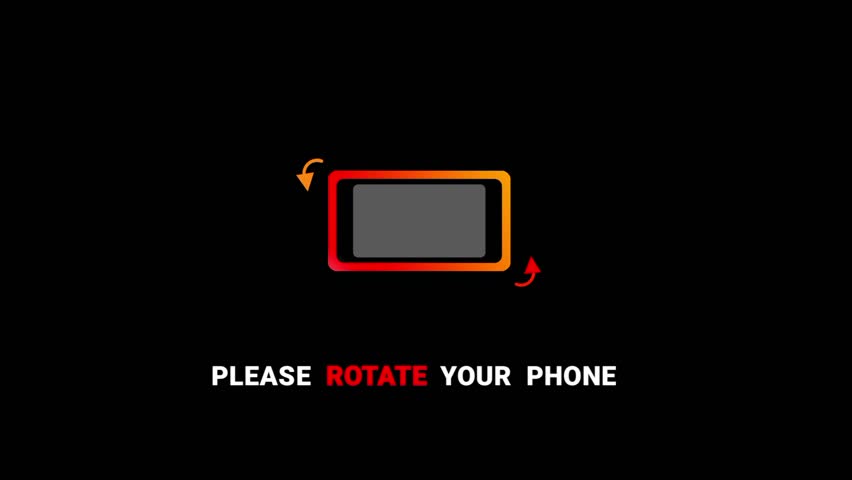 Please rotate your phone animation display a stylized phone screen with bold colorful design.The screen initially appears with portrait orientation then it rotates to horizontal.