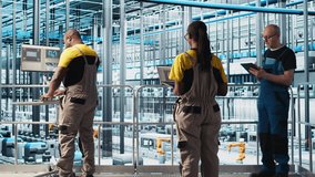 Engineering team working in smart factory, collecting and analyzing data. Teamworking colleagues using tracking software in industry 4.0 industrial plant equipped with advanced sensors, camera A - Powered by Shutterstock - Get 15% off with code: PIKWIZARD15