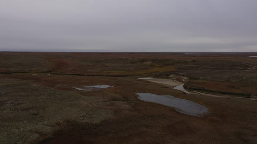 A view from above of the temporary dwelling of the northern peoples in the Tundra. Infrastructure of the indigenous peoples of the north