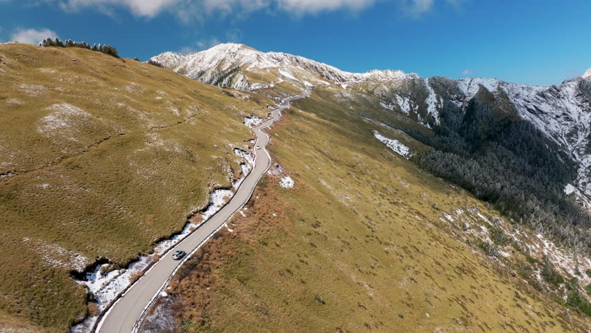 Aerial view of winter landscape with  mountain road in Hehuan Mountain,Taiwan.