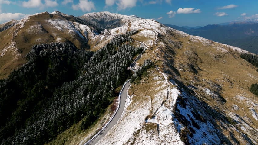 Aerial view of winter landscape with  mountain road in Hehuan Mountain,Taiwan.