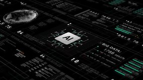 High-tech AI interface with digital circuit, data streams, and analytics visuals representing artificial intelligence and big data technology concepts. Motion abstract background 4k - Powered by Shutterstock - Get 15% off with code: PIKWIZARD15