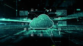 Digital cloud icon with data connections and futuristic interface elements representing cloud computing and data storage systems. Technology digital network protection and big data analytics - Powered by Shutterstock - Get 15% off with code: PIKWIZARD15