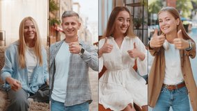 Like. Collage of smiling happy people diverse gender, different ages, ethnicity raises thumbs up sign gesture, gives positive reply, recommends good idea feedback, celebrating victory, approve, agree. - Powered by Shutterstock - Get 15% off with code: PIKWIZARD15