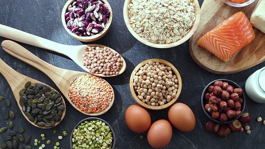 Food products rich in protein. High-protein diet