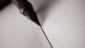 Macro of Fountain Pen Nib Writing Straight Ink Line On Textured Paper Surface  - Powered by Shutterstock - Get 15% off with code: PIKWIZARD15