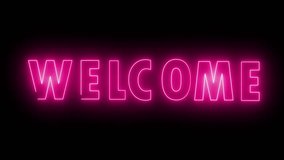 A stylish neon animation featuring pink glowing letters forming "WELCOME" on a black background. Each letter appears one by one with a smooth blackout transition, culminating in a full glowing reveal. - Powered by Shutterstock - Get 15% off with code: PIKWIZARD15