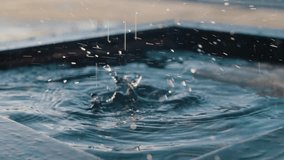 Water droplets creating expanding concentric ripples and splashing, highlighting fluid dynamics within transparent square container, generating mesmerizing visual patterns - Powered by Shutterstock - Get 15% off with code: PIKWIZARD15