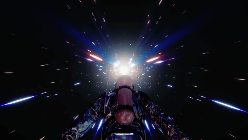 High-Speed Space Travel Astronaut Soaring Through a Vibrant Nebula of Light Streaks and Cosmic Rays. VJ Loop - Powered by Shutterstock - Get 15% off with code: PIKWIZARD15