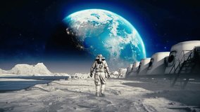 Astronaut Walking on Moon Surface Towards Earthrise A Futuristic Space Exploration Scene. VJ Loop - Powered by Shutterstock - Get 15% off with code: PIKWIZARD15