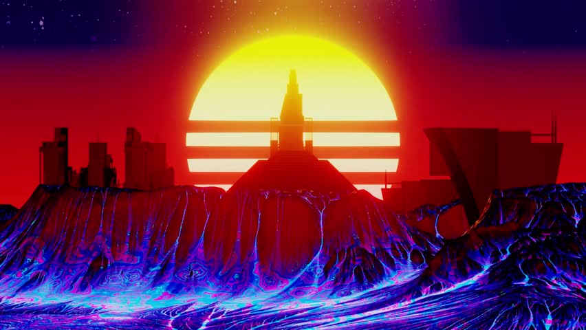 Synthwave Sunset Cityscape Retrofuturistic Digital Art. VJ Loop - Powered by Shutterstock - Get 15% off with code: PIKWIZARD15