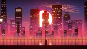 retro-futuristic 80s style with neon city backgrounds. Seamless loop of cyberpunk cityscape with a moving grid floor, VJ synthwave looping 3D animation for music video - Powered by Shutterstock - Get 15% off with code: PIKWIZARD15