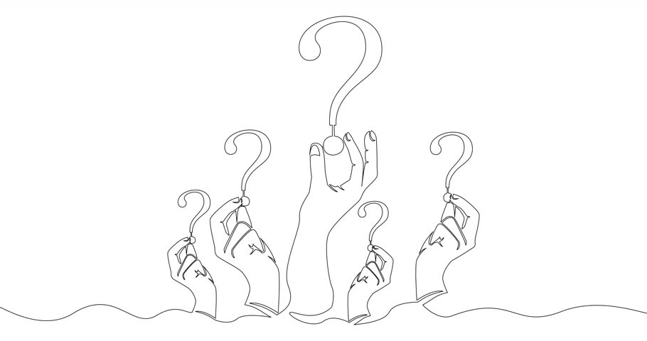 Self drawing line animation Value of inspiration Hand holds question mark Query FAQ continuous one single line drawn concept video