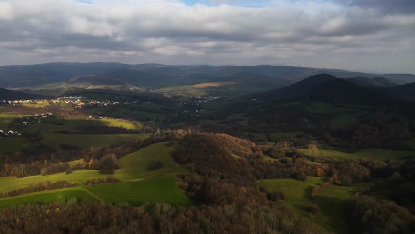 Slovak countryside in aerial shots. Slovakia, sunset