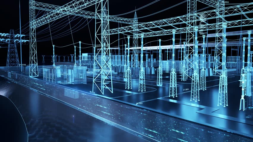 Digital Smart Power Grid Energy High-voltage line Engineering 3D animation,Digital Smart Power Grid Energy 3D animation