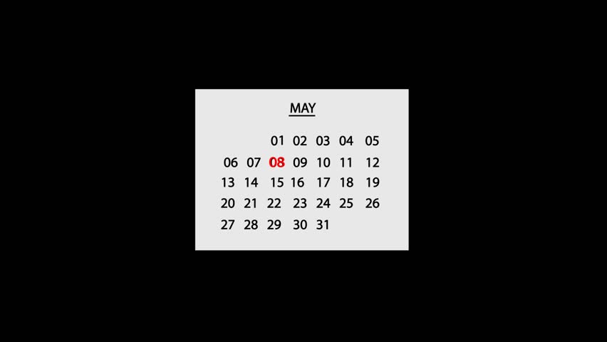 8 may Calendar Date Animated on  paper. may Calendar special date icon animated. calendar important date mark video. 8 may Sign animated. 8 may Calendar date symbol. 