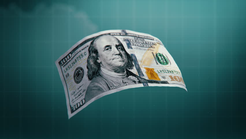 3D Graphics of Burning Hundred Dollar Bill and Charts. Visualization of Economic Crisis, Inflation and Devaluation of Currency. Financial and Market Instability. Loss of Paper Money. Visual Effects.