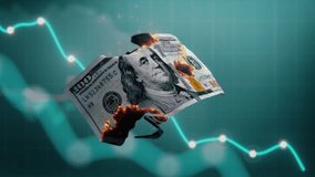 3D Graphics of Burning Hundred Dollar Bill and Charts. Visualization of Economic Crisis, Inflation and Devaluation of Currency. Financial and Market Instability. Loss of Paper Money. Visual Effects. - Powered by Shutterstock - Get 15% off with code: PIKWIZARD15