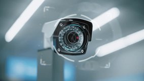 Advanced Airport Security System: Close Up of Big Data Analyzing CCTV Camera with AI Recognition Technology. Professional Futuristic Surveillance System in Modern Airport Terminal. 3D VFX Animation. - Powered by Shutterstock - Get 15% off with code: PIKWIZARD15
