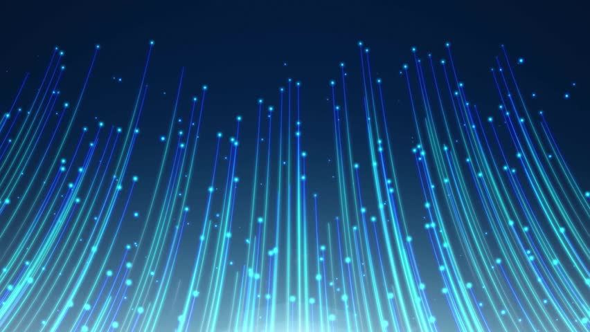 Blue technology particle light transmission, energy particle lines, high-tech data transmission, particle stripes flow upward like a meteor shower.