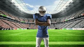 In stadium, football player interacting with animation on digital network overlay. Soccer, technology, sports, networking, athlete, interaction - Powered by Shutterstock - Get 15% off with code: PIKWIZARD15