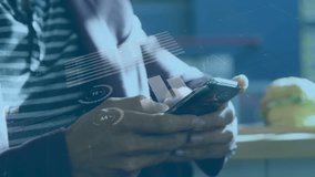 Businessman using smartphone with financial charts and graphs overlay animation. Finance, technology, analytics, data, trends, innovation - Powered by Shutterstock - Get 15% off with code: PIKWIZARD15