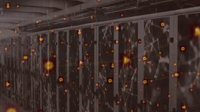 Network connections and social media icons animation over server room cabinets. Technology, data, communication, internet, digital, cybersecurity - Powered by Shutterstock - Get 15% off with code: PIKWIZARD15