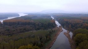 Floodplains With Autumn Forests Along The Danube River During Sunrise. Aerial Drone Shot - Powered by Shutterstock - Get 15% off with code: PIKWIZARD15