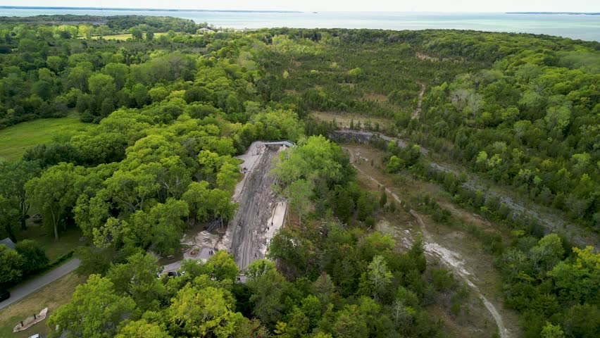 Aerial view of glacial grooves at Kelley