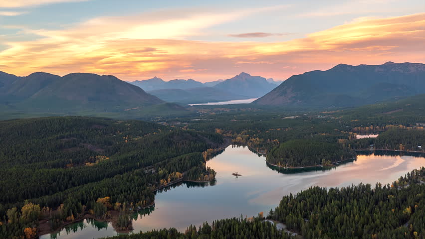 Aerial View Of Lake at Glacier National Park In Montana. - hyperlapse shot