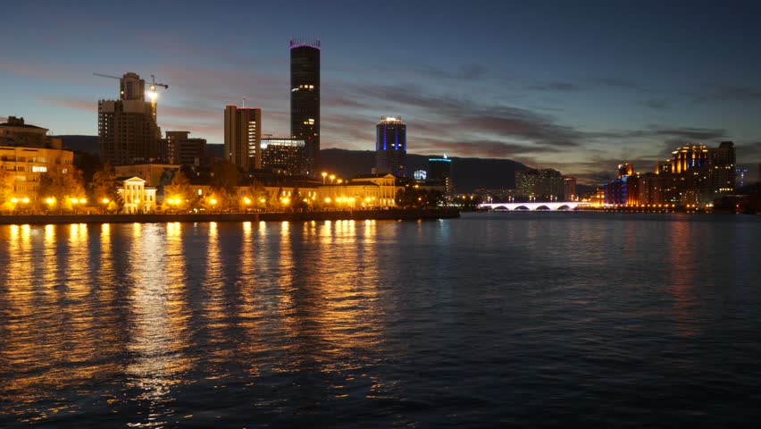 panorama of the city pond in Yekaterinburg in autumn