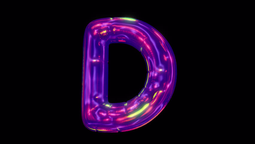 A shimmering 3D reflective alphabet letter in an iridescent bubble typeface style, with embedded alpha for easy drag and drop overlay.