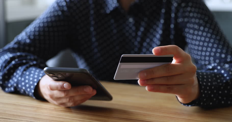 Cropped close up collage view of diverse men and women buying online goods and electronic services on internet using debit card and modern smartphone. Mobile marketplace application usage, e-commerce