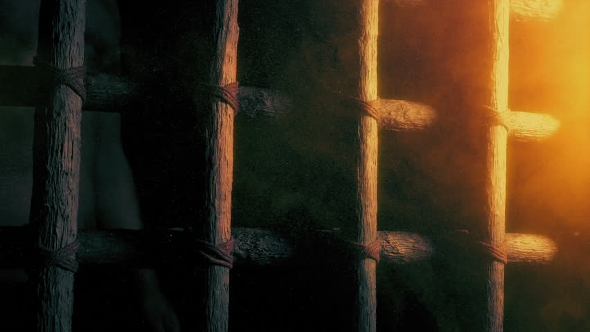 Prisoner Holds Bars In Dusty Sun Glow
