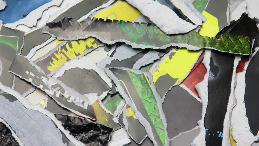 Abstract torn poster paper texture, old, colorful, grunge and noise texture seamless slideshow loop.