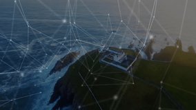 Coastal landscape with lighthouse overlayed by data processing network animation. Technology, innovation, digital, communication, futuristic, maritime - Powered by Shutterstock - Get 15% off with code: PIKWIZARD15