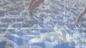 Person walking on sandy beach with digital data processing animation overlay. Technology, innovation, futuristic, motion, summer - Powered by Shutterstock - Get 15% off with code: PIKWIZARD15