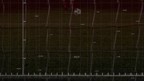 Animation of red downward trend line over soccer player and goal net background. Finance, stock market, decline, illustration, sports, motion - Powered by Shutterstock - Get 15% off with code: PIKWIZARD15