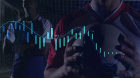 Financial data chart animation over soccer players holding ball on field. Finance, economy, growth, investment, analysis, sports - Powered by Shutterstock - Get 15% off with code: PIKWIZARD15