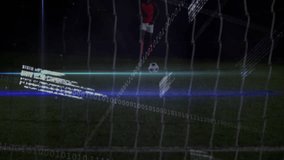 Binary code and data overlay on soccer player in digital grid animation. Technology, matrix, football, futuristic, coding, hologram - Powered by Shutterstock - Get 15% off with code: PIKWIZARD15